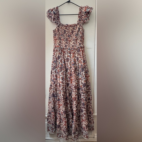 Love the Label Floral Paisley Smocked Tiered Ruffle Orange Blue Maxi Dress M - Picture 2 of 16